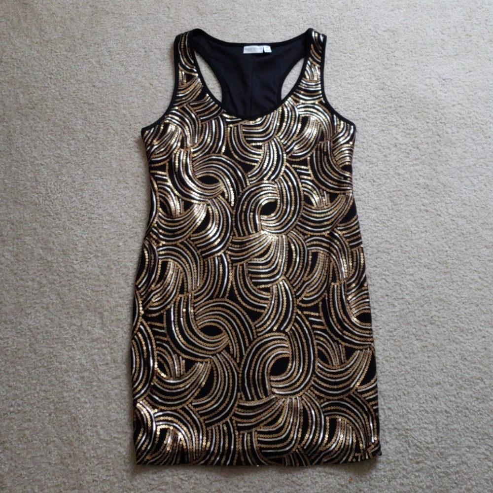 Black and gold mini dress